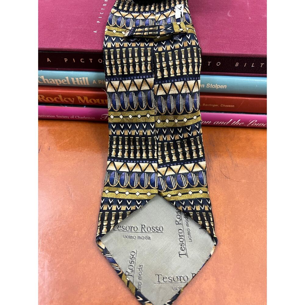 Vintage Tesoro Rosso 100% Silk Tie Geometric‎ Pattern
